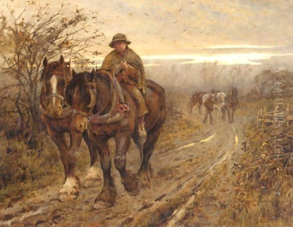 The Weary Beasts Returning Frae The Plough Oil Painting by Harold Swanwick