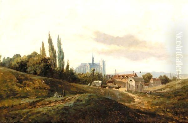 Landscape With Cathedral Beyond Oil Painting by Frank Buchser