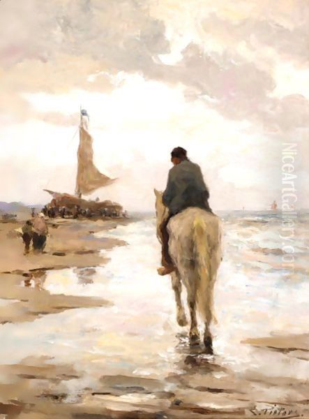 Riding Along The Shore Oil Painting by Evert Pieters