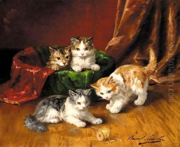 Playful Kittens Oil Painting by Alphonse de Neuville