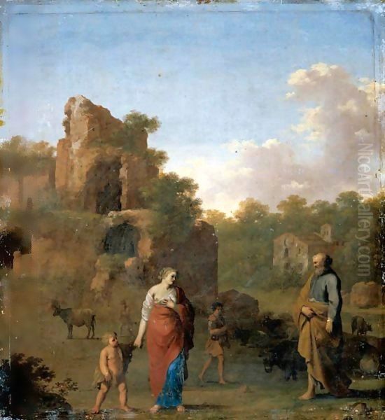 Landscape With The Expulsion Of Hagar And Ishmael Oil Painting by Cornelis Van Poelenburgh