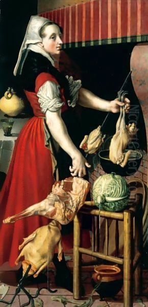 A Kitchen Maid In An Interior Oil Painting by Pieter Aertsen