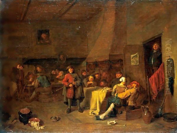 A Tavern Interior With A Pipe-Player And A Merry Company Carousing And Playing Cards Oil Painting by Egbert Jaspersz. van, the Elder Heemskerck