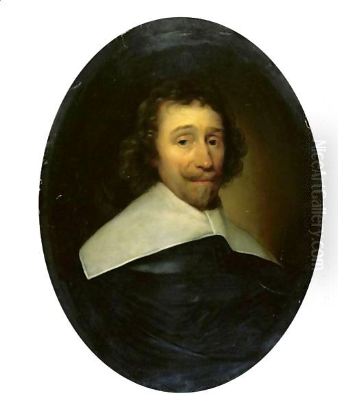 Portrait Of A Gentleman, Half Length, Wearing A Black Tunic Oil Painting by Cornelius Janssens Van Ceulen