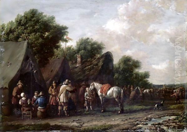 Cavaliers Resting Before An Inn Oil Painting by Barend Gael or Gaal