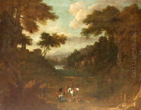 Figures Resting In A Classical Landscape by Cornelis Huysmans