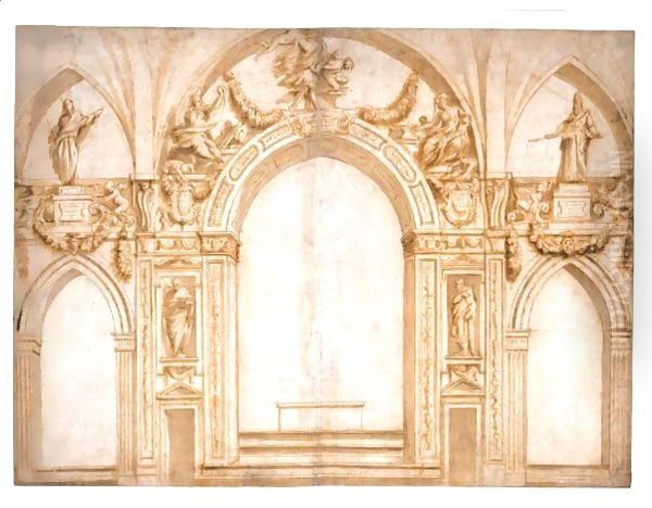 An Elaborate Design For The Decoration Surrounding An Apse And Two Side Chapels Oil Painting by Giorgio Vasari