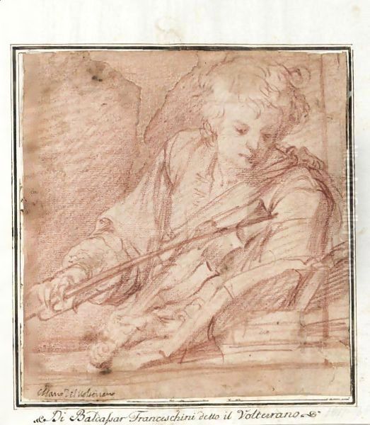 A Young Musician Playing The Violin Oil Painting by Baldassarre Franceschini