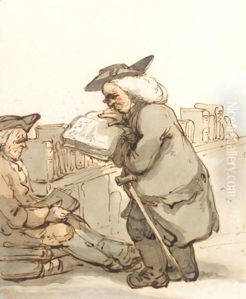 A Scholar At A Bookstall Oil Painting by Thomas Rowlandson