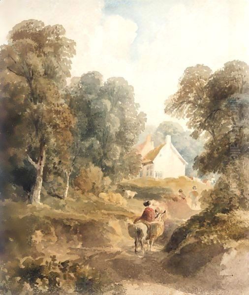 A Woman On A Donkey Returning From Market Oil Painting by Peter de Wint