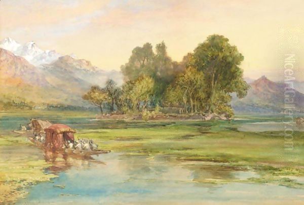 The Isle Of Chunars, Lake Of Cashmere Oil Painting by William Simpson