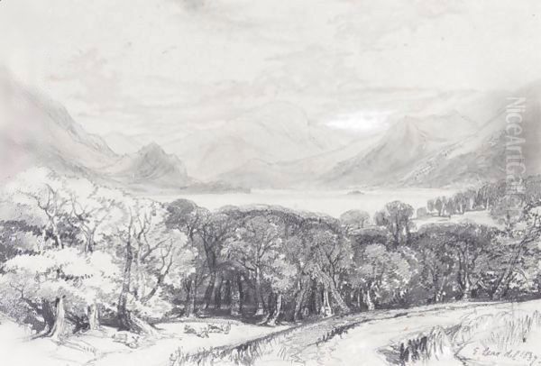 Ullswater From Gowsbarrow Park Oil Painting by Edward Lear