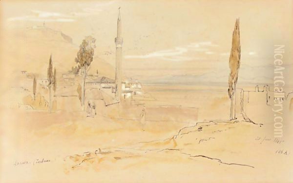 Lamia (Zeituni), Greece Oil Painting by Edward Lear