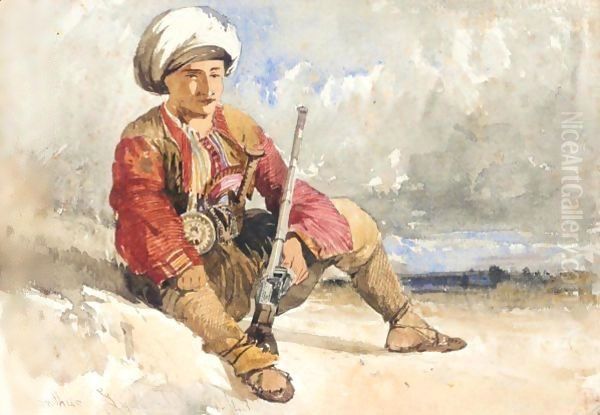 An Armed Tribesman At Xanthus Oil Painting by William James Muller