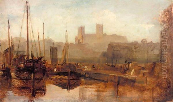 View Of Lincoln Cathedral From Brayford Oil Painting by Peter de Wint