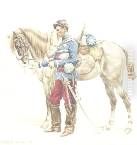 Officer And His Horse Oil Painting by Jean Baptiste Edouard Detaille