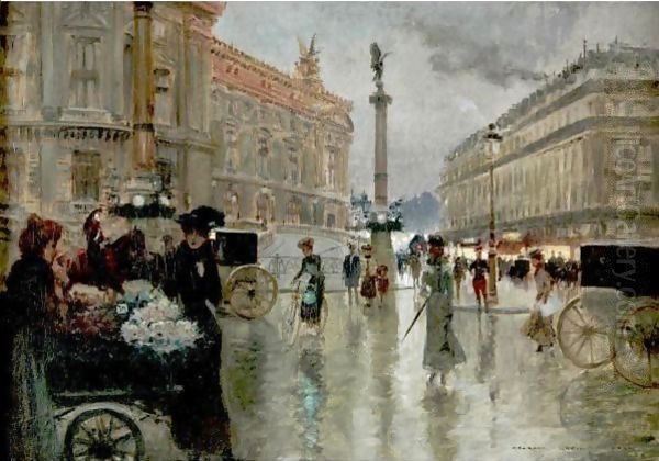 La Rue Auber Oil Painting by Georges Stein