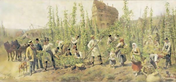 Hop Pickers Oil Painting by Louis Braun