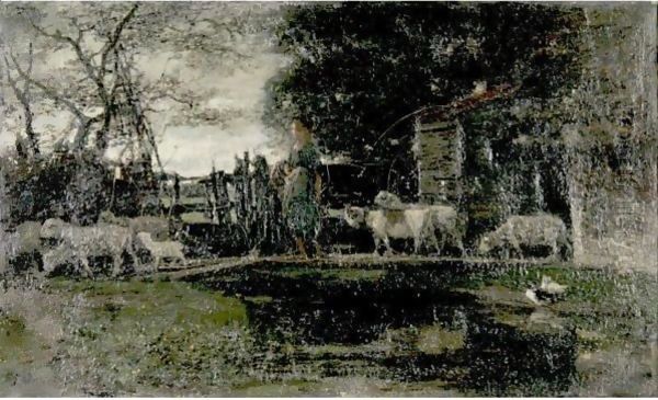 Landscape With Shepherdess Oil Painting by Jacob Henricus Maris