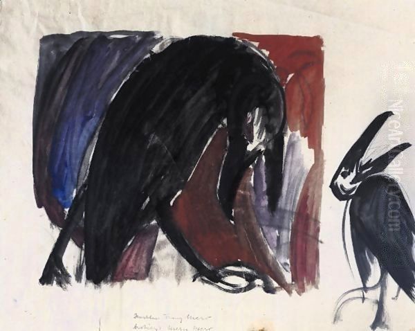 Schwarze Vogel (Black Birds) Oil Painting by Franz Marc