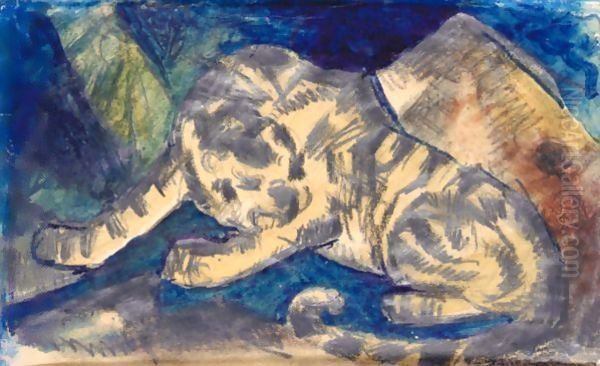 Tiger 2 Oil Painting by Franz Marc