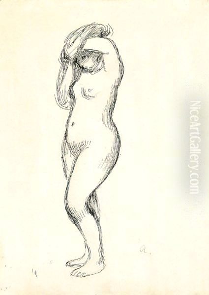 Jeune Femme Nue Aux Bras Leves Oil Painting by Pierre Auguste Renoir