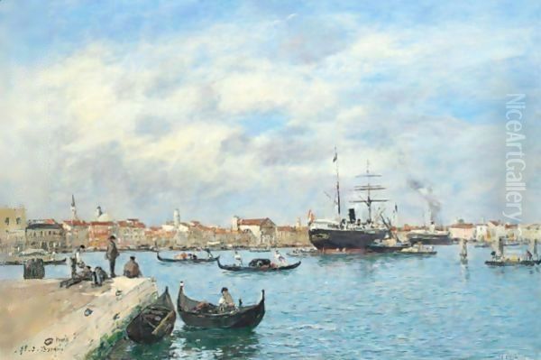 Venise. Le Grand Canal. Vapeur Et Gondoles Oil Painting by Eugene Boudin