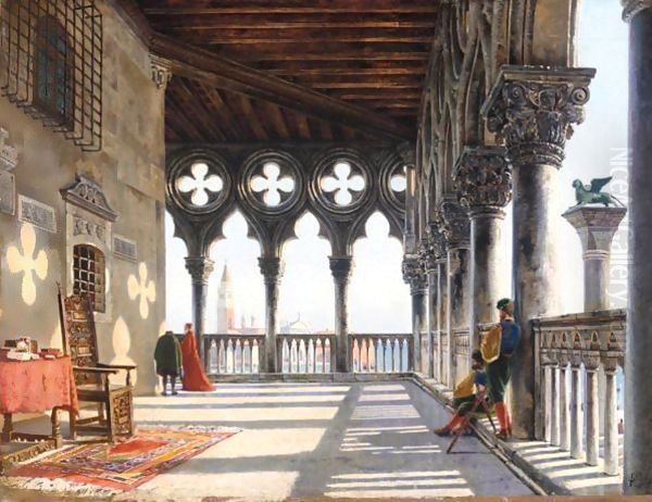 Galleria Del Palazzo Ducale Oil Painting by Friedrich Nerly the Younger