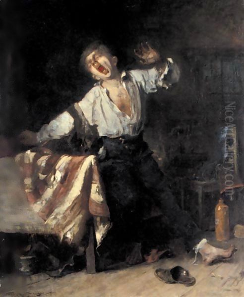 The Lazy Apprentice Oil Painting by Mihaly Munkacsy