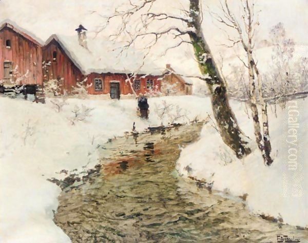 Vinter I Norge (Winter In Norway) Oil Painting by Fritz Thaulow