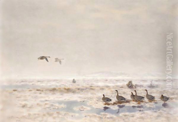 Flyttfaglar (Migrating Wild Geese) Oil Painting by Bruno Andreas Liljefors