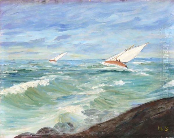 Kaksi Purjevenetta (Two Sailboats) Oil Painting by Hugo Simberg