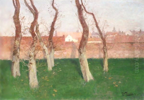 Utsikt Over Bymuren I Montreuil-Sur-Mer (View Over The Town Wall Of Montreuil-Sur-Mer) Oil Painting by Fritz Thaulow