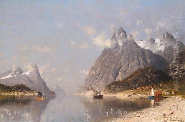 Fra En Norsk Fjord (Norwegian Fjord) Oil Painting by Adelsteen Normann