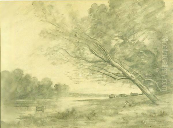 Paysage Au Grand Arbre Oil Painting by Jean-Baptiste-Camille Corot