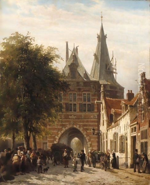 The Cellebroederspoort, Kampen Oil Painting by Cornelis Springer