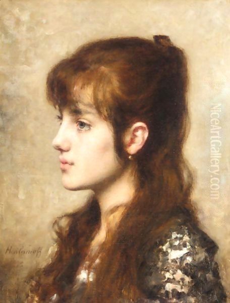 A Young Girl 2 Oil Painting by Alexei Alexeivich Harlamoff