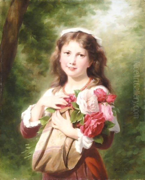 Portrait D'Une Fillette Oil Painting by Fritz Zuber-Buhler