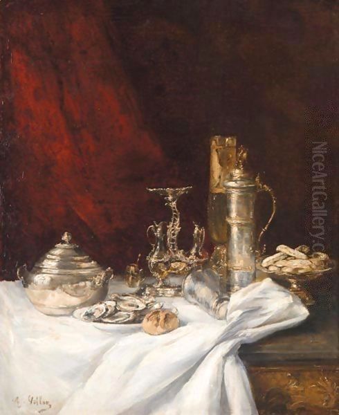 Nature Morte Aux Huitres Oil Painting by Antoine Vollon