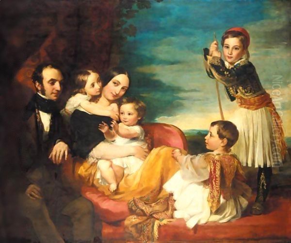 Alexander Constantine Ionides And His Wife Euterpe, With Their Children Constantine Alexander, Aglaia, Luke And Alecco Oil Painting by George Frederick Watts