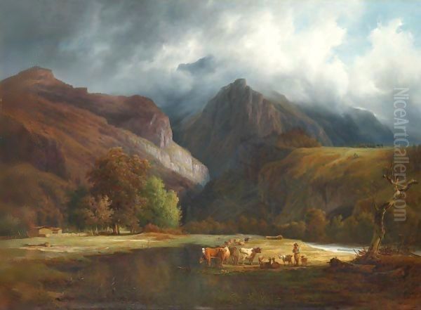 Scene Des Hautes Alpes, 1835 Oil Painting by Francois Diday