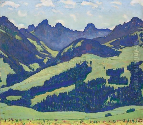 Landschaft Bei Chateau D'Oex Oil Painting by Ferdinand Hodler