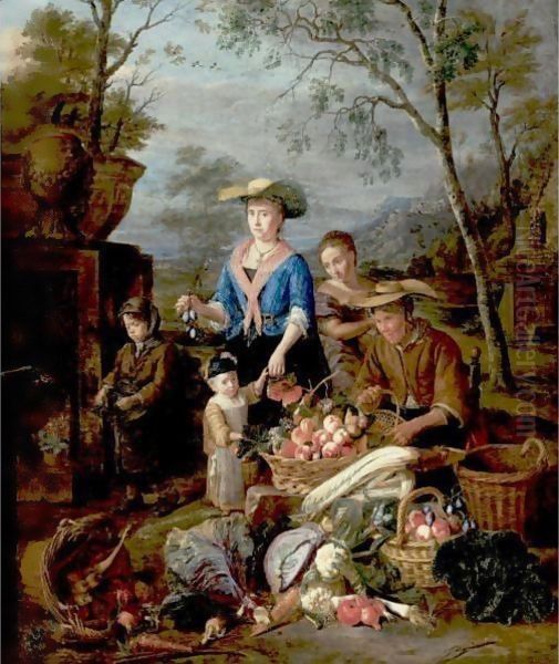 A Vegetable Seller Oil Painting by Pieter Snyers