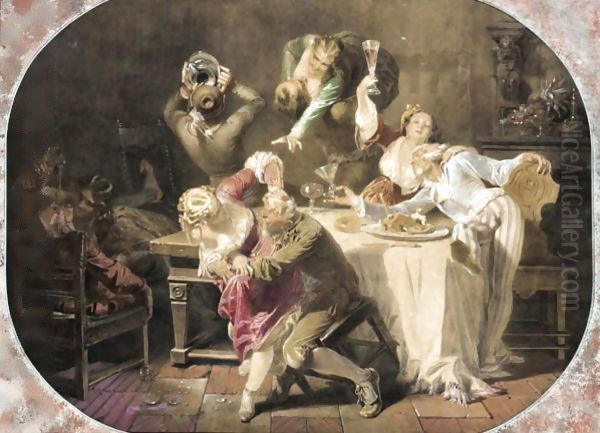 Merrymaking Oil Painting by Mihaly von Zichy