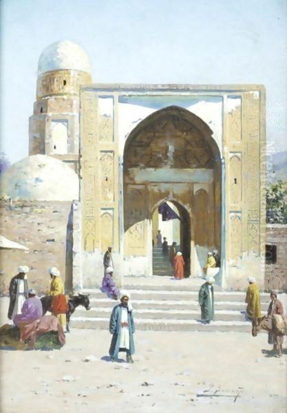 Street Scene In Samarkand Oil Painting by Richard Karlovich Zommer