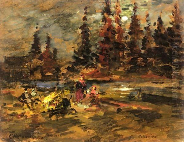 Riverside Campfire 2 Oil Painting by Konstantin Alexeievitch Korovin