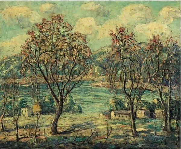 Red Buds In Bloom Oil Painting by Ernest Lawson