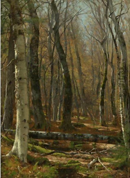 Wooded Interior Oil Painting by Thomas Worthington Whittredge