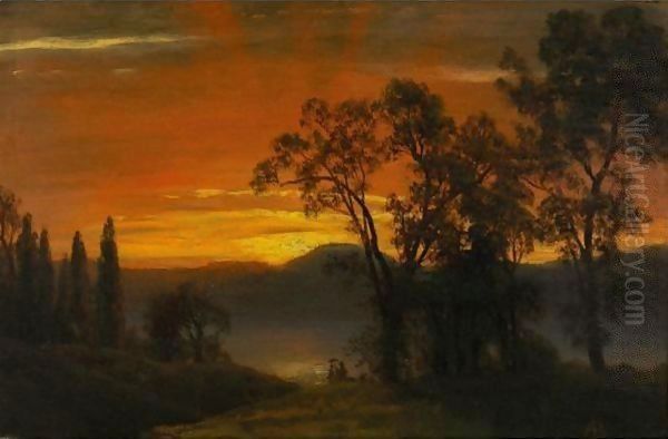 Sunset Over The River 2 Oil Painting by Albert Bierstadt