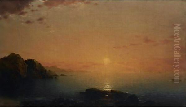 Coastal Sunset Oil Painting by John Frederick Kensett